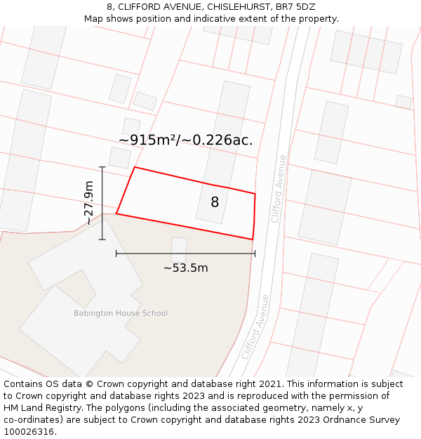 8, CLIFFORD AVENUE, CHISLEHURST, BR7 5DZ: Plot and title map