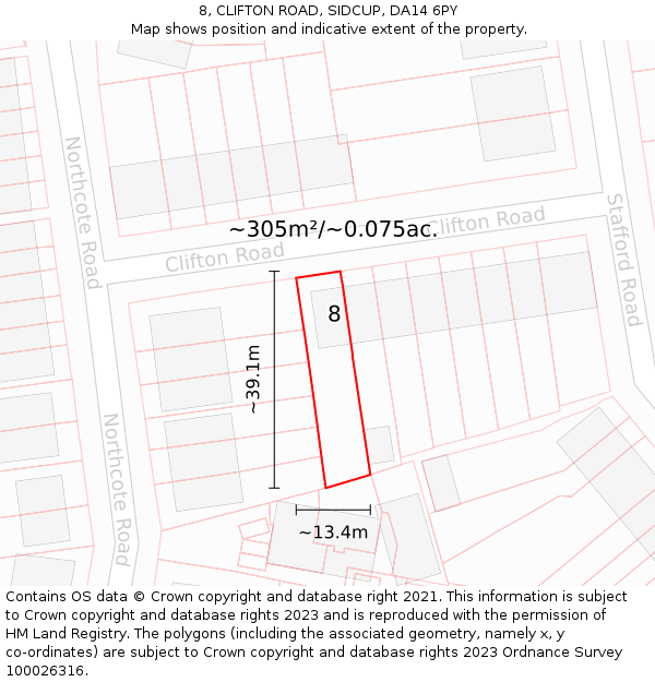 8, CLIFTON ROAD, SIDCUP, DA14 6PY: Plot and title map