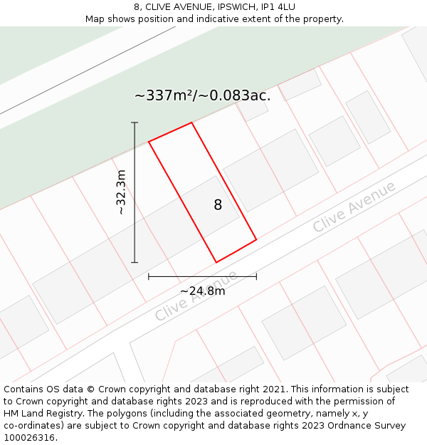8, CLIVE AVENUE, IPSWICH, IP1 4LU: Plot and title map