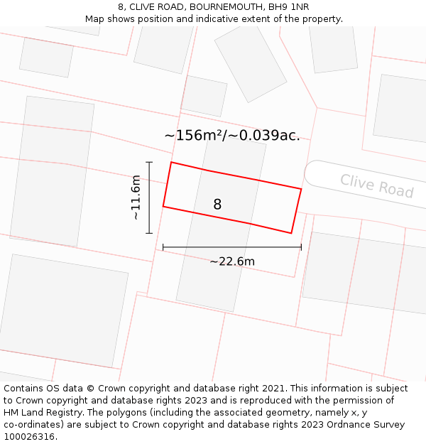 8, CLIVE ROAD, BOURNEMOUTH, BH9 1NR: Plot and title map