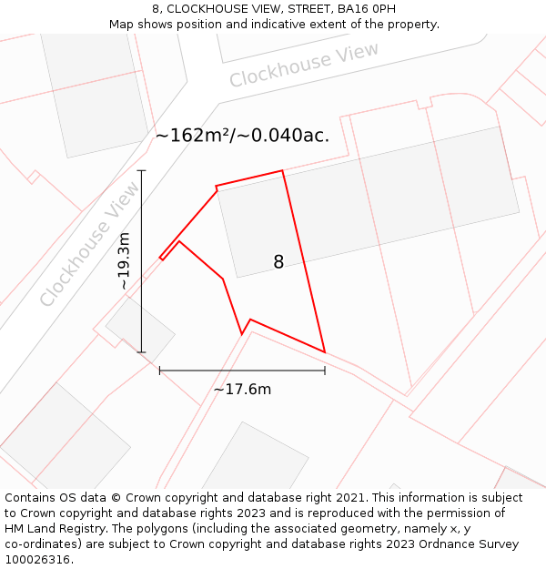 8, CLOCKHOUSE VIEW, STREET, BA16 0PH: Plot and title map