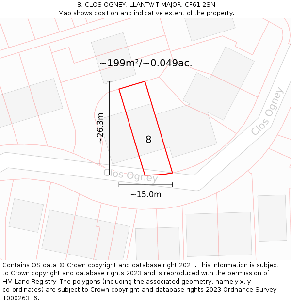 8, CLOS OGNEY, LLANTWIT MAJOR, CF61 2SN: Plot and title map