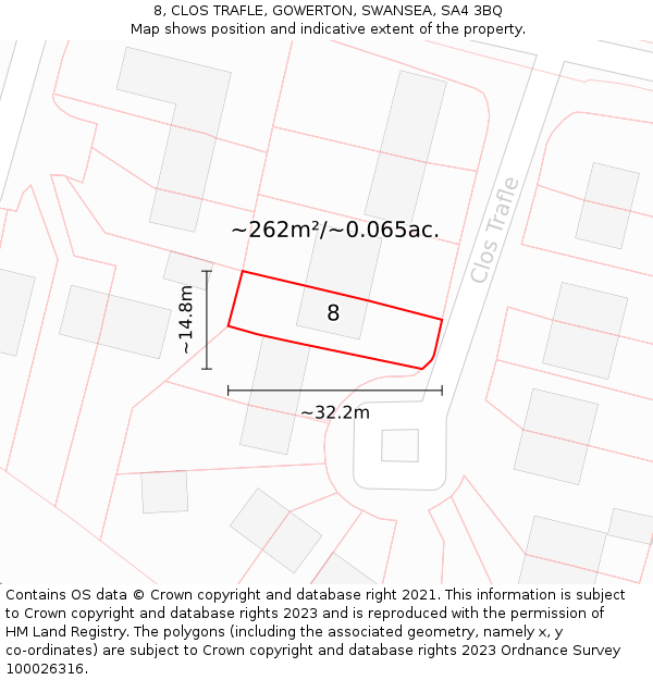 8, CLOS TRAFLE, GOWERTON, SWANSEA, SA4 3BQ: Plot and title map