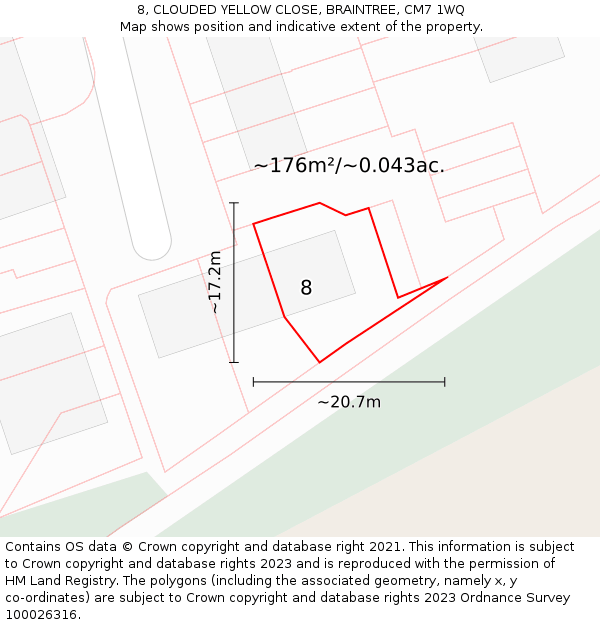 8, CLOUDED YELLOW CLOSE, BRAINTREE, CM7 1WQ: Plot and title map