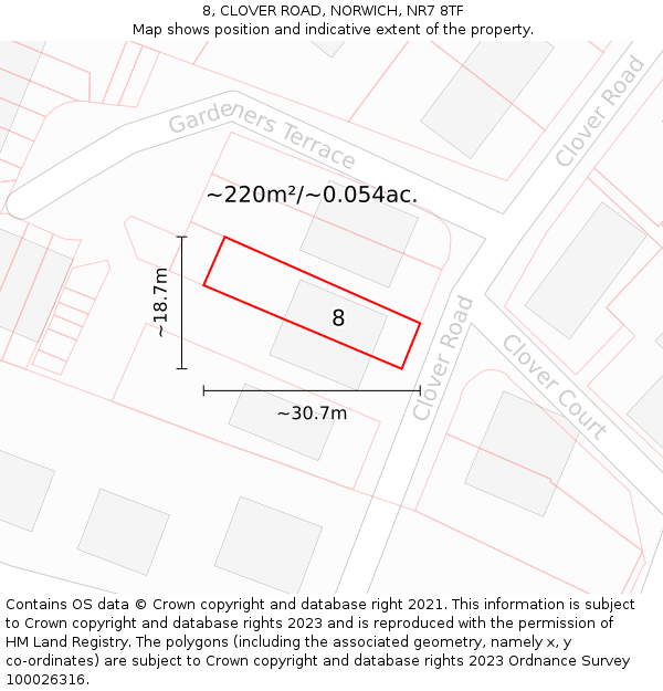 8, CLOVER ROAD, NORWICH, NR7 8TF: Plot and title map