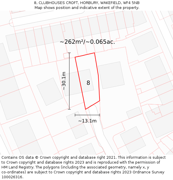 8, CLUBHOUSES CROFT, HORBURY, WAKEFIELD, WF4 5NB: Plot and title map
