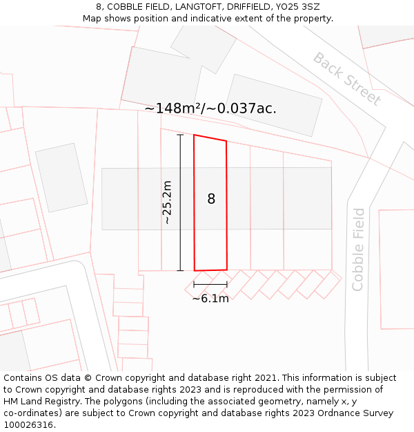 8, COBBLE FIELD, LANGTOFT, DRIFFIELD, YO25 3SZ: Plot and title map