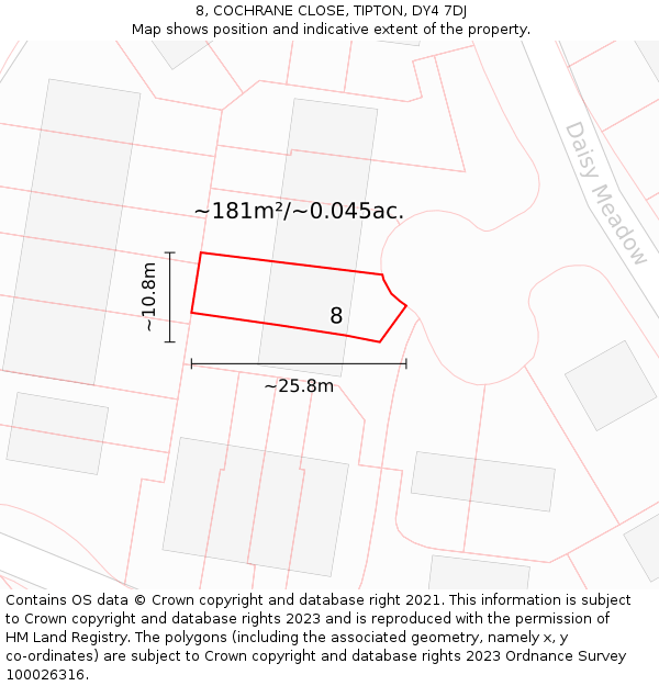 8, COCHRANE CLOSE, TIPTON, DY4 7DJ: Plot and title map