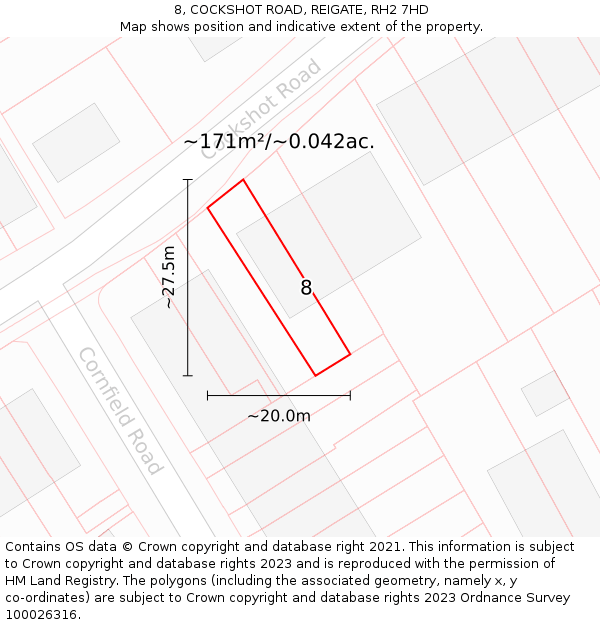 8, COCKSHOT ROAD, REIGATE, RH2 7HD: Plot and title map