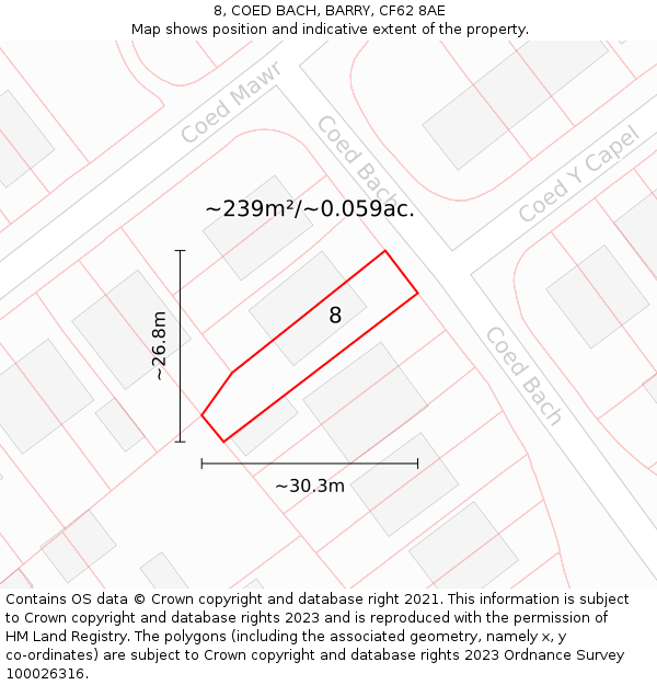 8, COED BACH, BARRY, CF62 8AE: Plot and title map