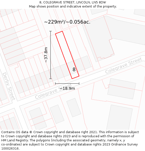 8, COLEGRAVE STREET, LINCOLN, LN5 8DW: Plot and title map