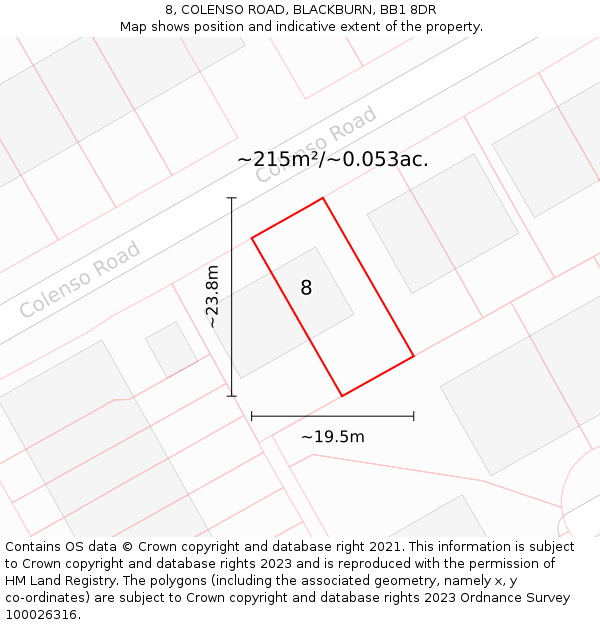 8, COLENSO ROAD, BLACKBURN, BB1 8DR: Plot and title map