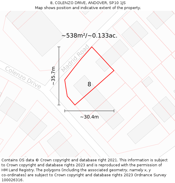 8, COLENZO DRIVE, ANDOVER, SP10 1JS: Plot and title map