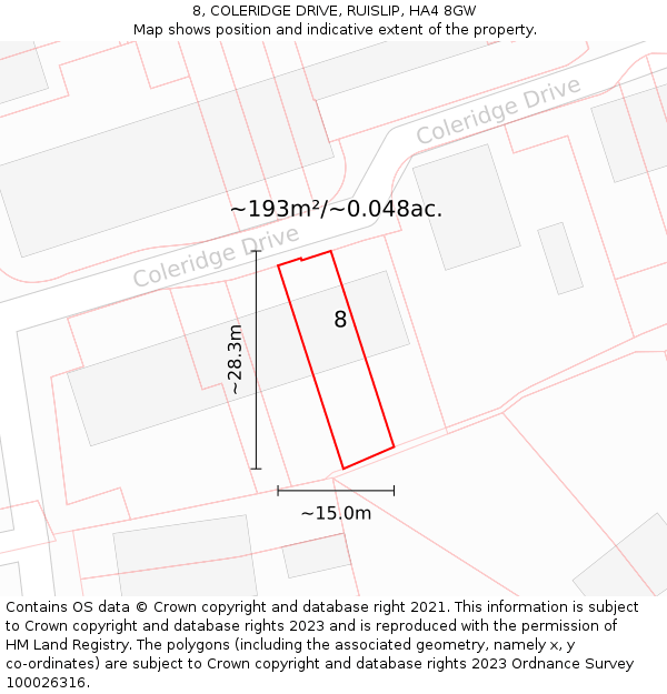 8, COLERIDGE DRIVE, RUISLIP, HA4 8GW: Plot and title map