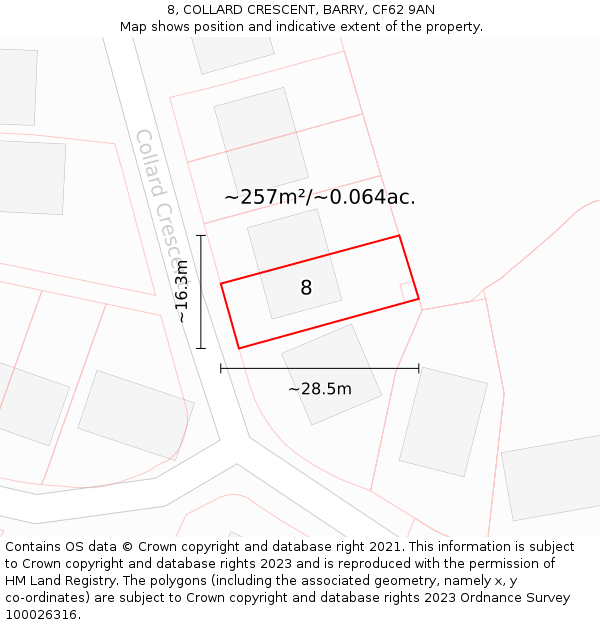 8, COLLARD CRESCENT, BARRY, CF62 9AN: Plot and title map