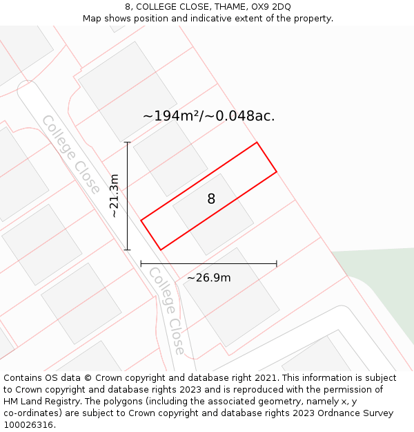 8, COLLEGE CLOSE, THAME, OX9 2DQ: Plot and title map