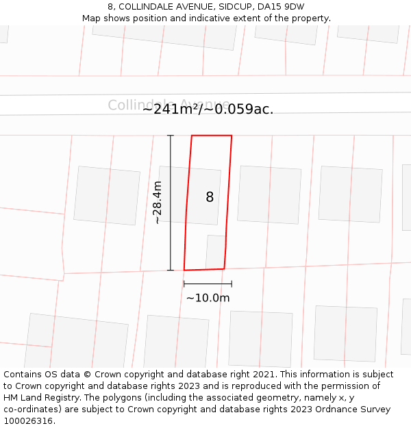 8, COLLINDALE AVENUE, SIDCUP, DA15 9DW: Plot and title map