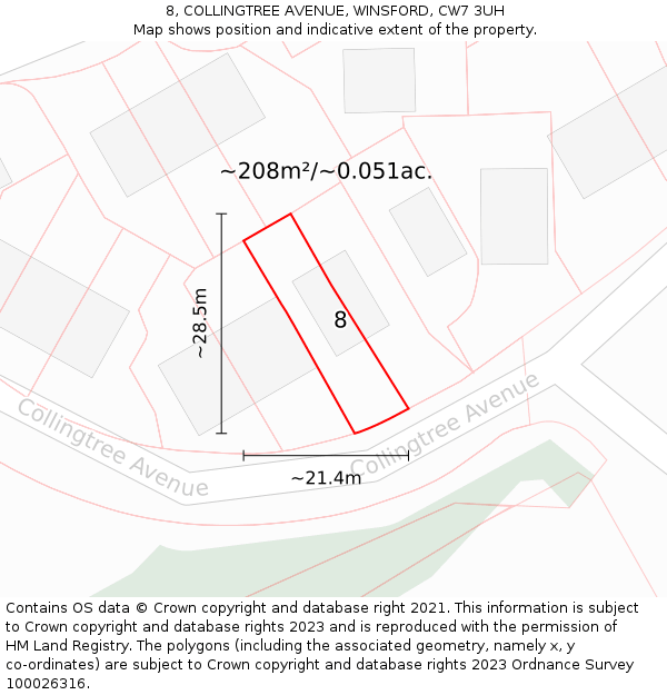 8, COLLINGTREE AVENUE, WINSFORD, CW7 3UH: Plot and title map