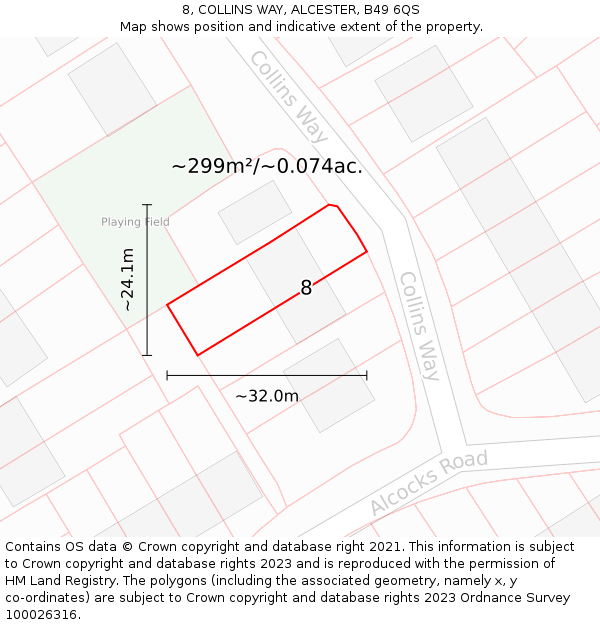 8, COLLINS WAY, ALCESTER, B49 6QS: Plot and title map