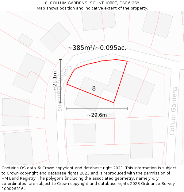 8, COLLUM GARDENS, SCUNTHORPE, DN16 2SY: Plot and title map