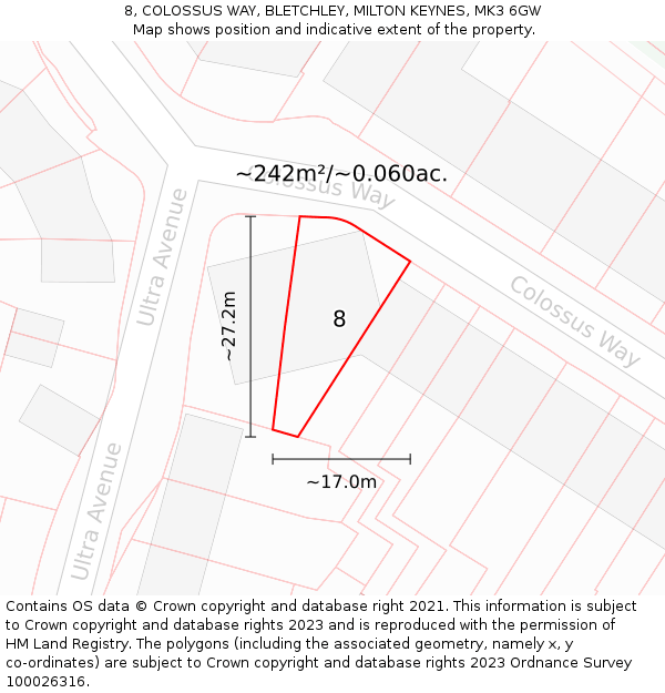 8, COLOSSUS WAY, BLETCHLEY, MILTON KEYNES, MK3 6GW: Plot and title map