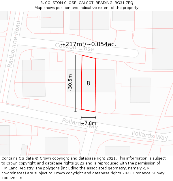 8, COLSTON CLOSE, CALCOT, READING, RG31 7EQ: Plot and title map