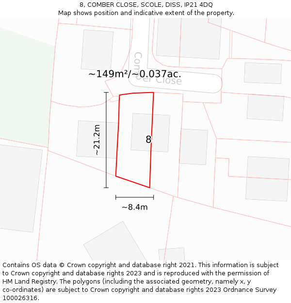 8, COMBER CLOSE, SCOLE, DISS, IP21 4DQ: Plot and title map