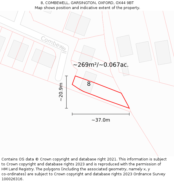 8, COMBEWELL, GARSINGTON, OXFORD, OX44 9BT: Plot and title map