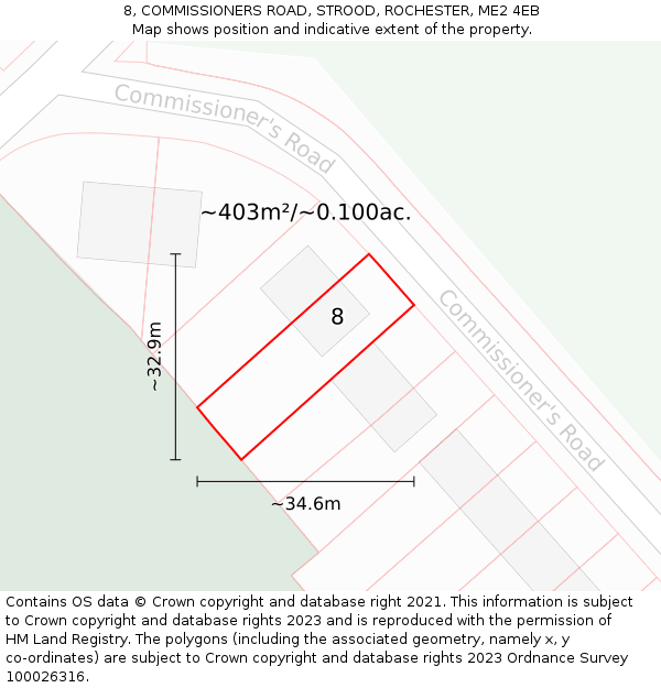 8, COMMISSIONERS ROAD, STROOD, ROCHESTER, ME2 4EB: Plot and title map
