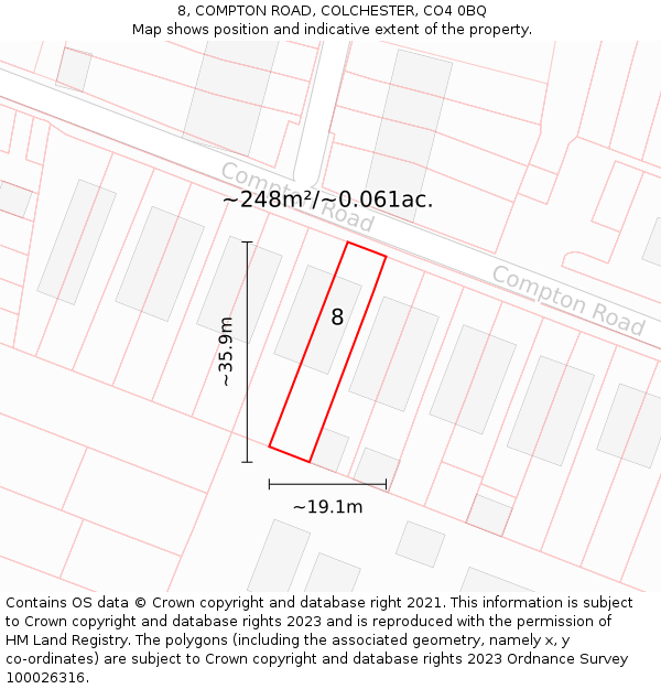 8, COMPTON ROAD, COLCHESTER, CO4 0BQ: Plot and title map