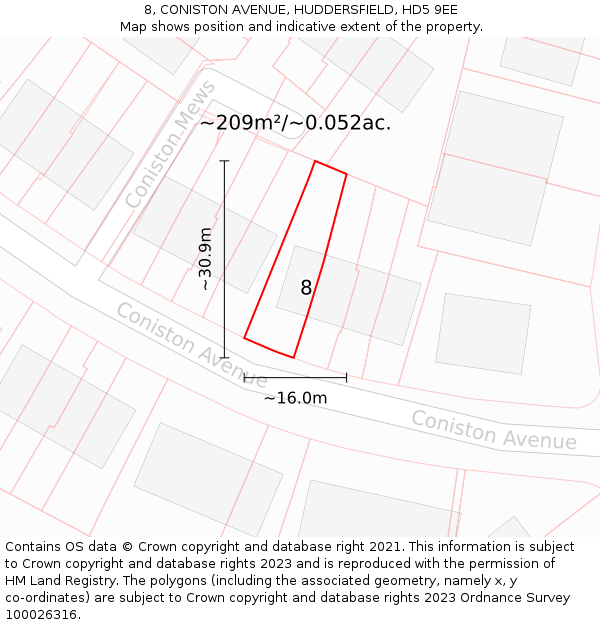 8, CONISTON AVENUE, HUDDERSFIELD, HD5 9EE: Plot and title map