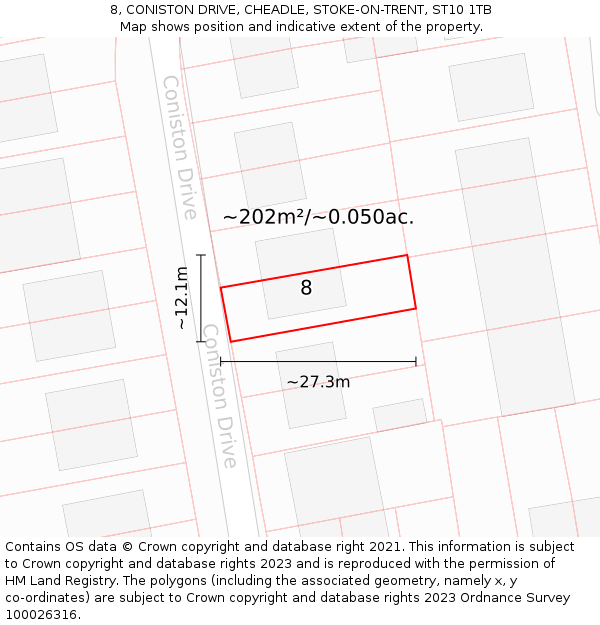 8, CONISTON DRIVE, CHEADLE, STOKE-ON-TRENT, ST10 1TB: Plot and title map