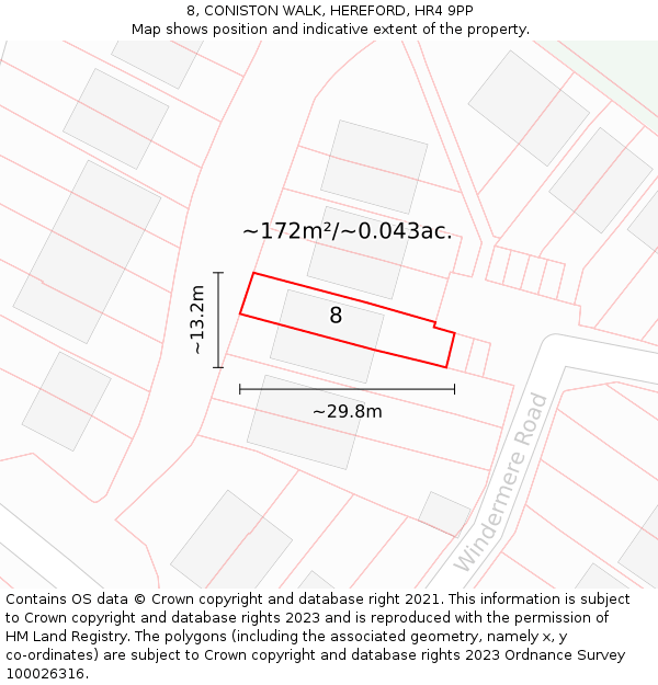8, CONISTON WALK, HEREFORD, HR4 9PP: Plot and title map