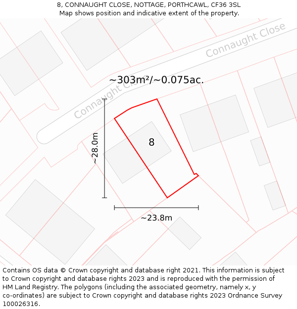 8, CONNAUGHT CLOSE, NOTTAGE, PORTHCAWL, CF36 3SL: Plot and title map