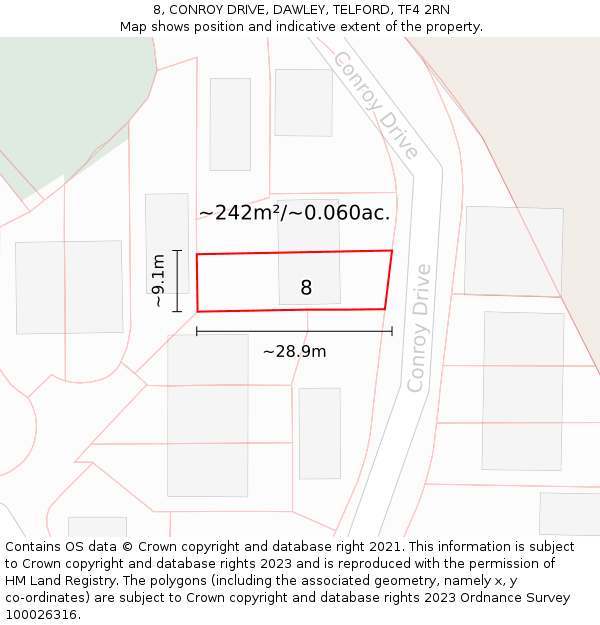 8, CONROY DRIVE, DAWLEY, TELFORD, TF4 2RN: Plot and title map
