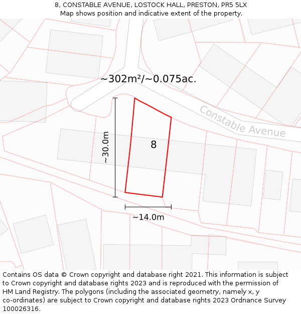 8, CONSTABLE AVENUE, LOSTOCK HALL, PRESTON, PR5 5LX: Plot and title map