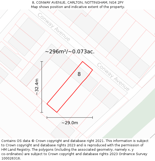 8, CONWAY AVENUE, CARLTON, NOTTINGHAM, NG4 2PY: Plot and title map