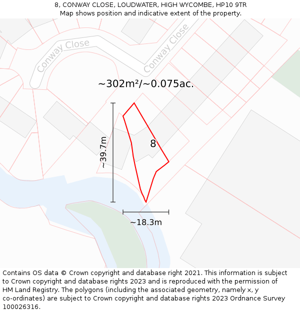 8, CONWAY CLOSE, LOUDWATER, HIGH WYCOMBE, HP10 9TR: Plot and title map