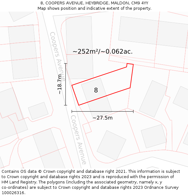 8, COOPERS AVENUE, HEYBRIDGE, MALDON, CM9 4YY: Plot and title map