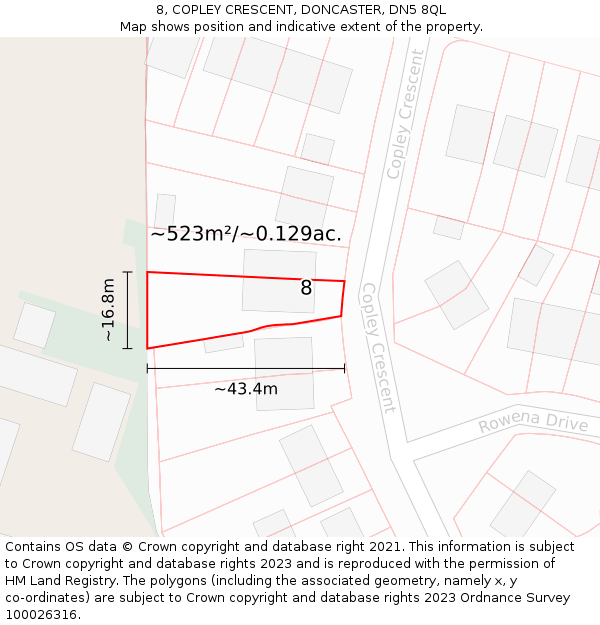 8, COPLEY CRESCENT, DONCASTER, DN5 8QL: Plot and title map