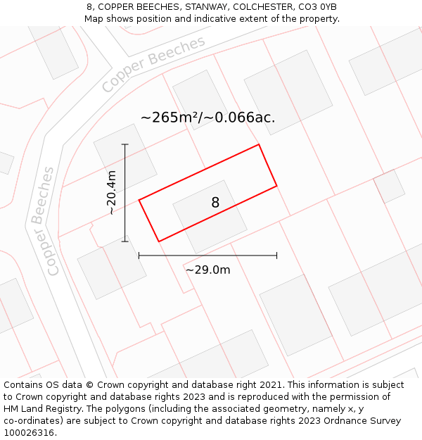 8, COPPER BEECHES, STANWAY, COLCHESTER, CO3 0YB: Plot and title map