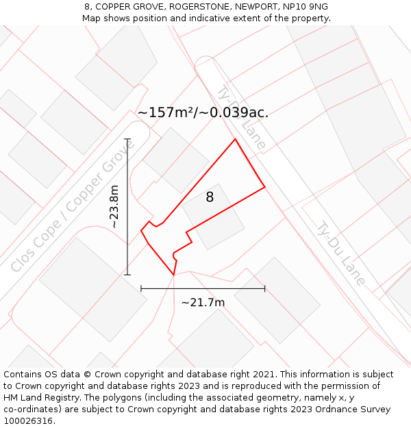 8, COPPER GROVE, ROGERSTONE, NEWPORT, NP10 9NG: Plot and title map