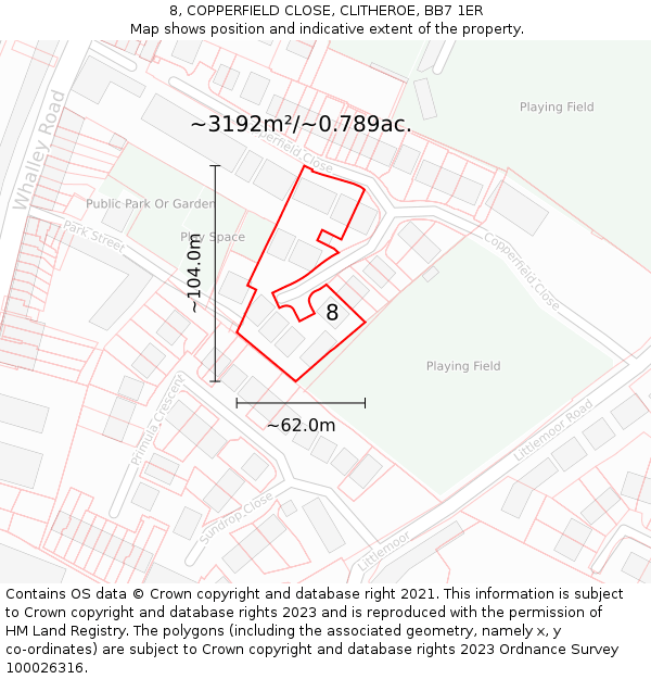 8, COPPERFIELD CLOSE, CLITHEROE, BB7 1ER: Plot and title map