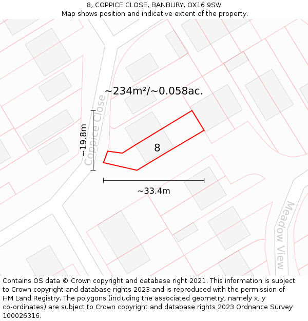 8, COPPICE CLOSE, BANBURY, OX16 9SW: Plot and title map