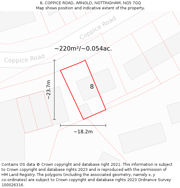 8, COPPICE ROAD, ARNOLD, NOTTINGHAM, NG5 7GQ: Plot and title map