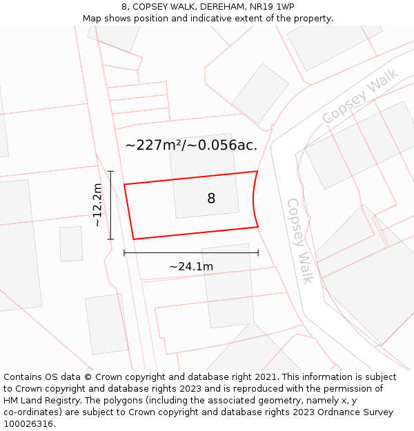 8, COPSEY WALK, DEREHAM, NR19 1WP: Plot and title map