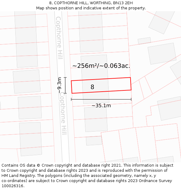 8, COPTHORNE HILL, WORTHING, BN13 2EH: Plot and title map
