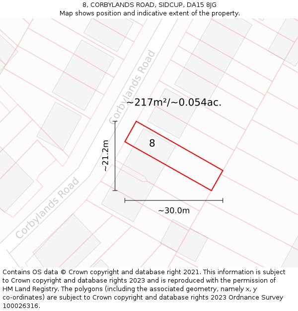 8, CORBYLANDS ROAD, SIDCUP, DA15 8JG: Plot and title map