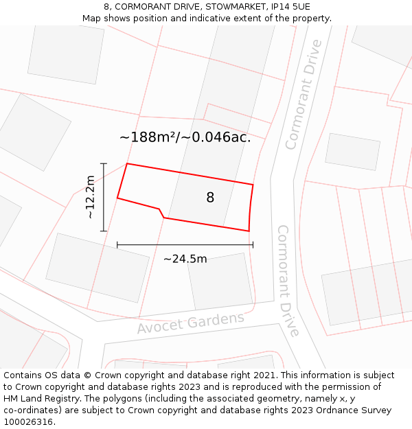8, CORMORANT DRIVE, STOWMARKET, IP14 5UE: Plot and title map