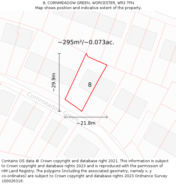 8, CORNMEADOW GREEN, WORCESTER, WR3 7PN: Plot and title map
